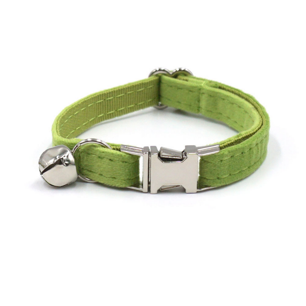 Matcha Green Velvet Cat Collar with Bell & Bow_CWMM7098