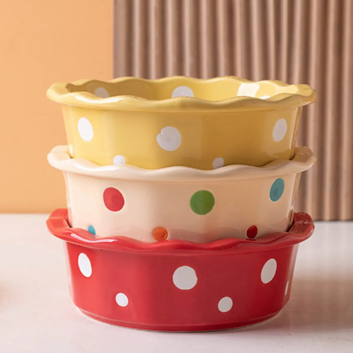 Cute Ceramic Cat Bowl with Polka Dots – Anti-Spill_CWMM7265