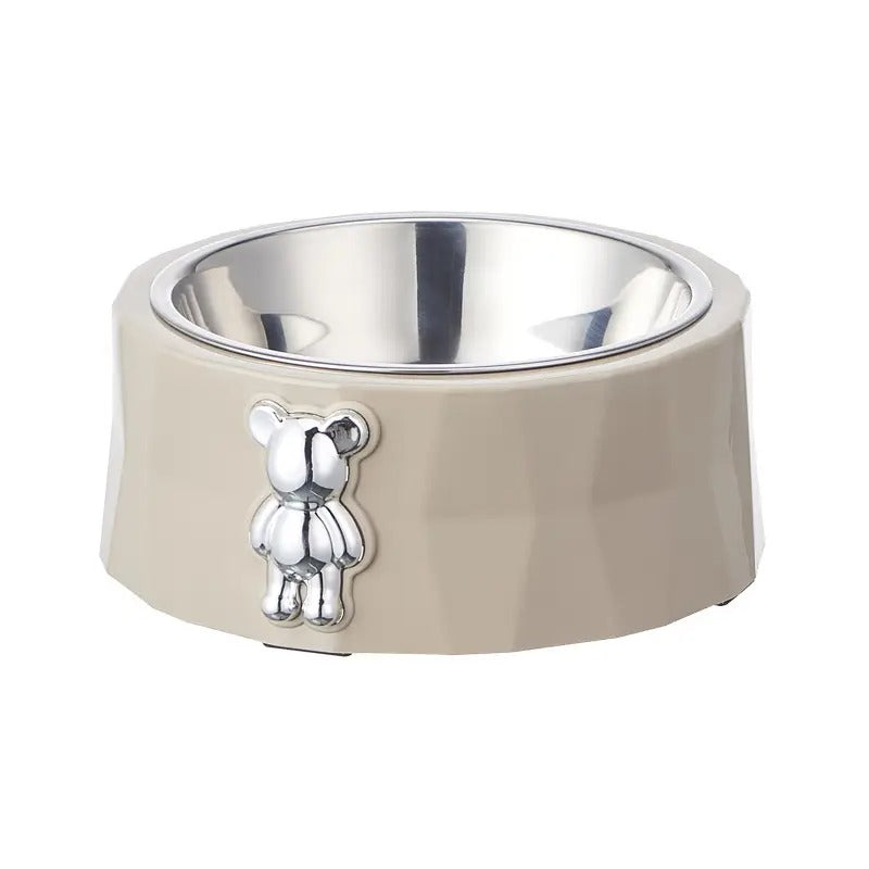 Bear Ornament Pet Bowl With Stainless Steel Bowl_CWMM5158