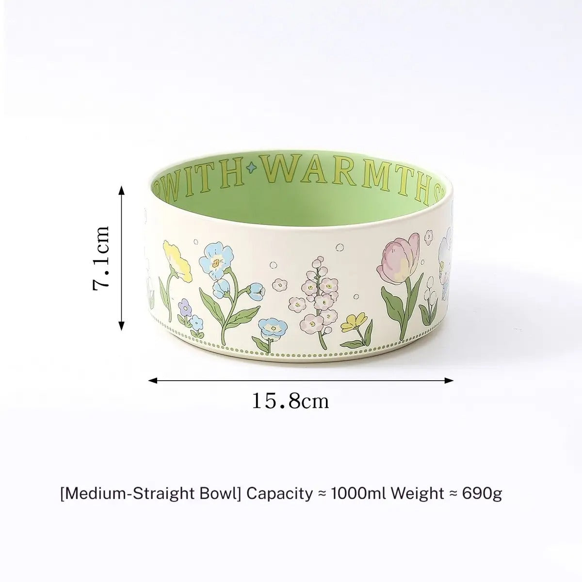 Green Bunny Cat Bowl, Anti-Tip Ceramic Pet Feeder_CWMM5931