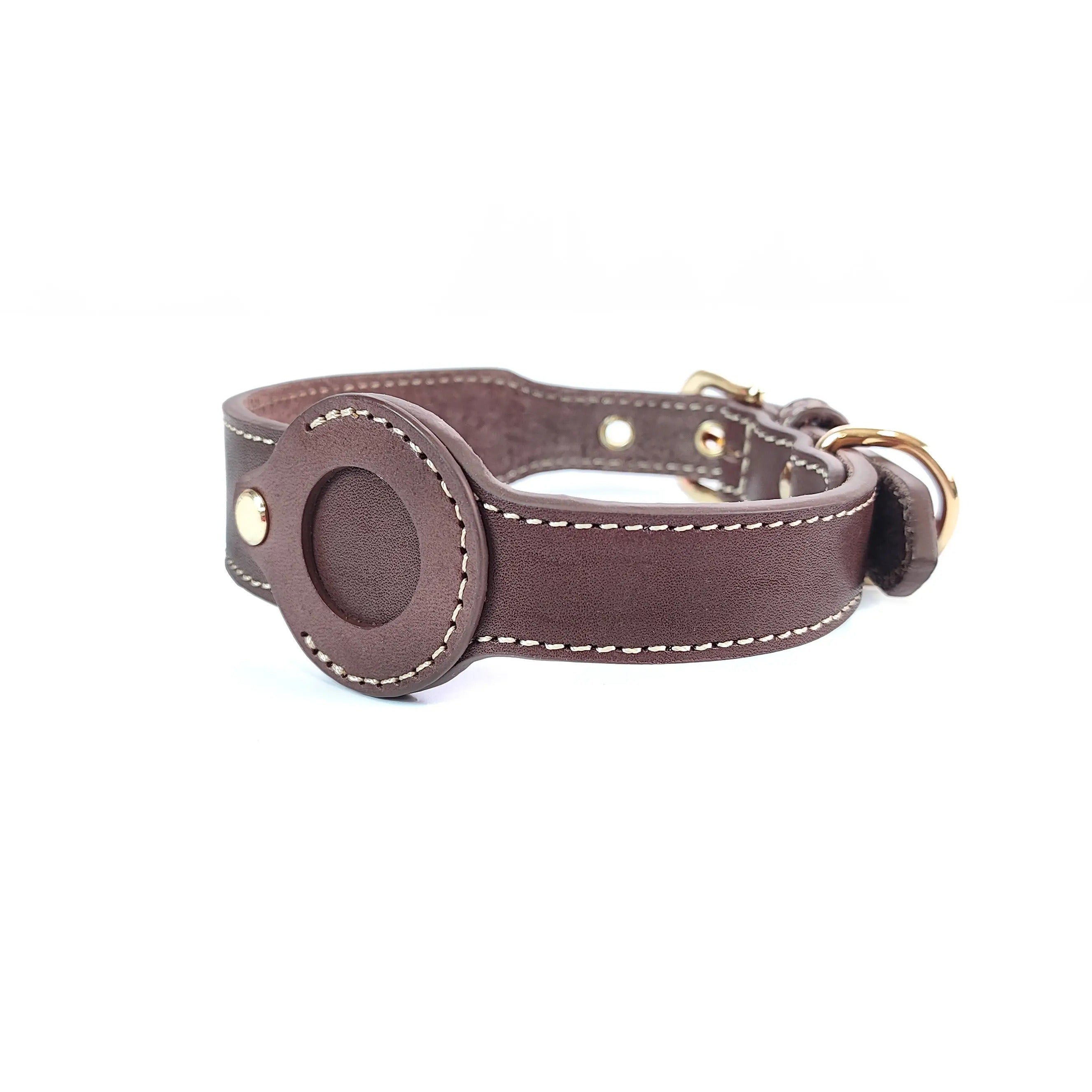 Leather Pet Collar with Apple Airtag Holder_CWMM7674