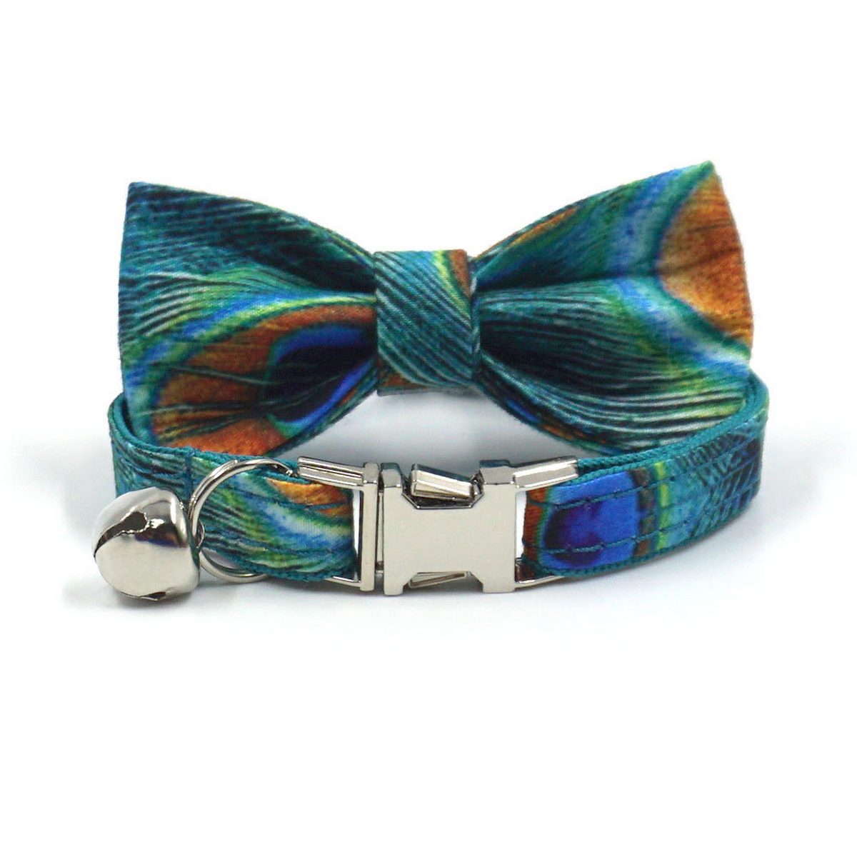 Peacock Feather Cat & Dog Collar with Bell_CWMM7095