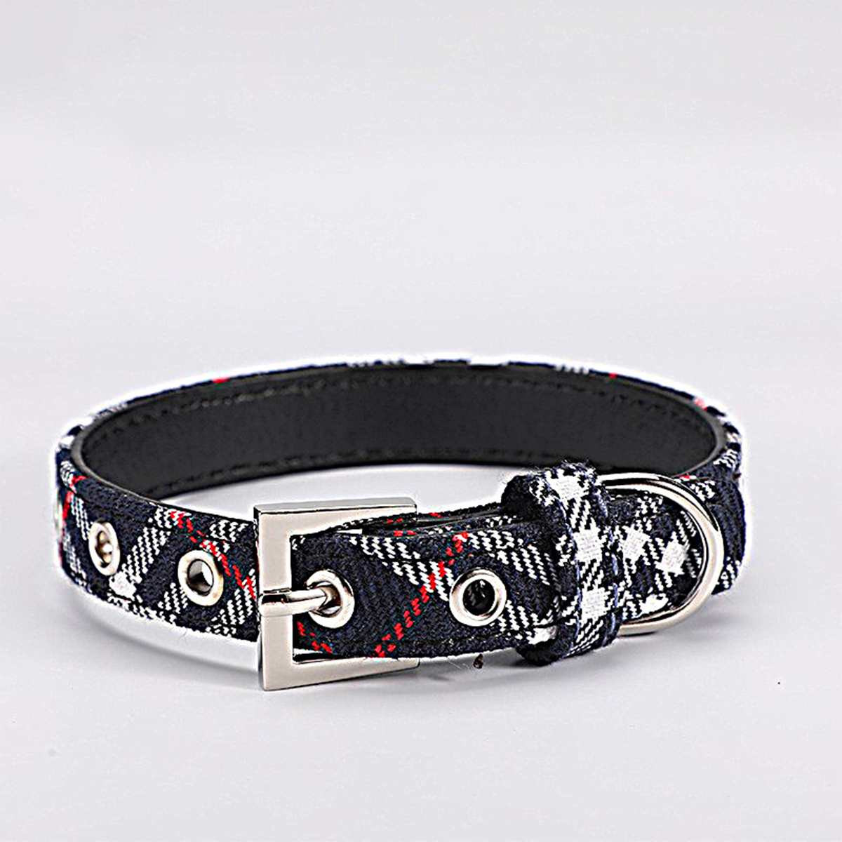Classic PU Plaid Dog Collar for All-Season Use_CWMM7429