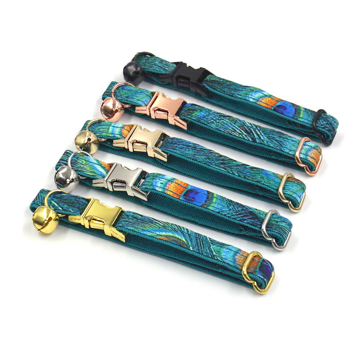 Peacock Feather Cat & Dog Collar with Bell_CWMM7095