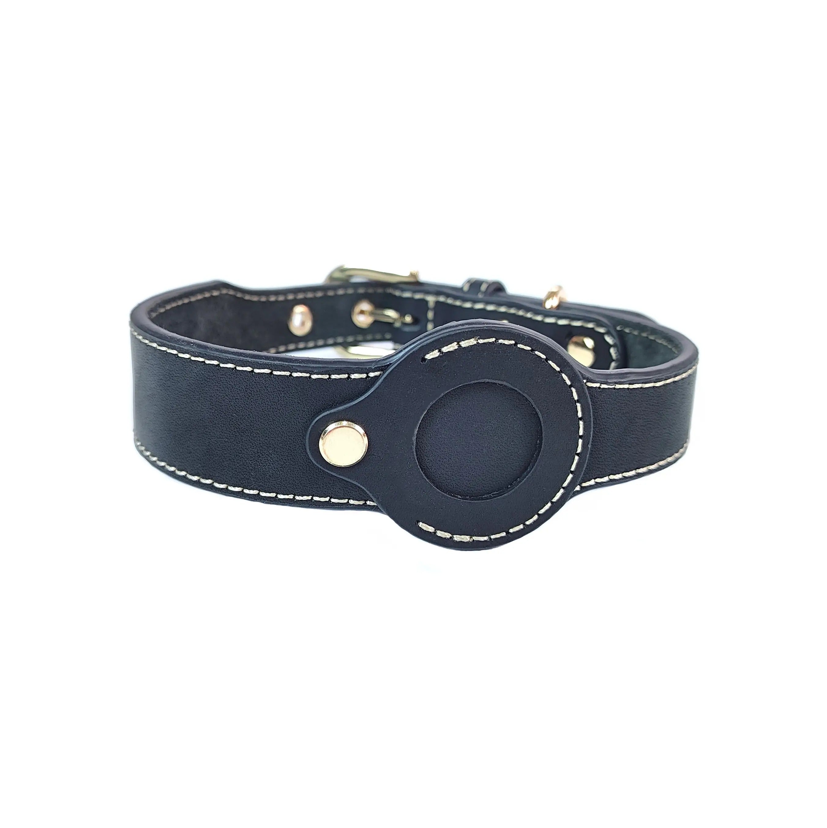 Leather Pet Collar with Apple Airtag Holder_CWMM7674