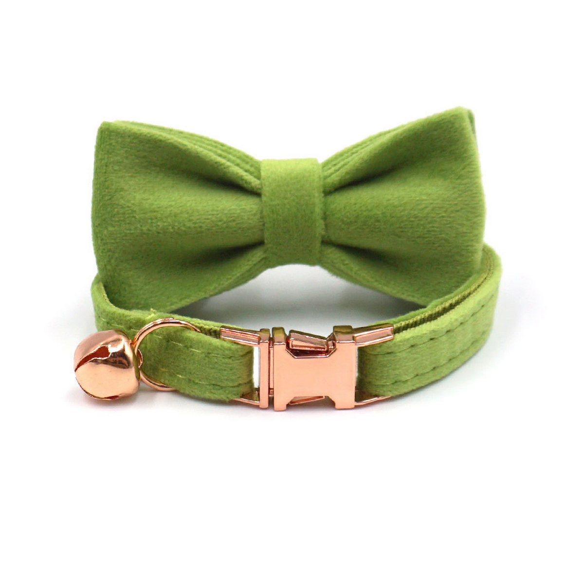 Matcha Green Velvet Cat Collar with Bell & Bow_CWMM7098