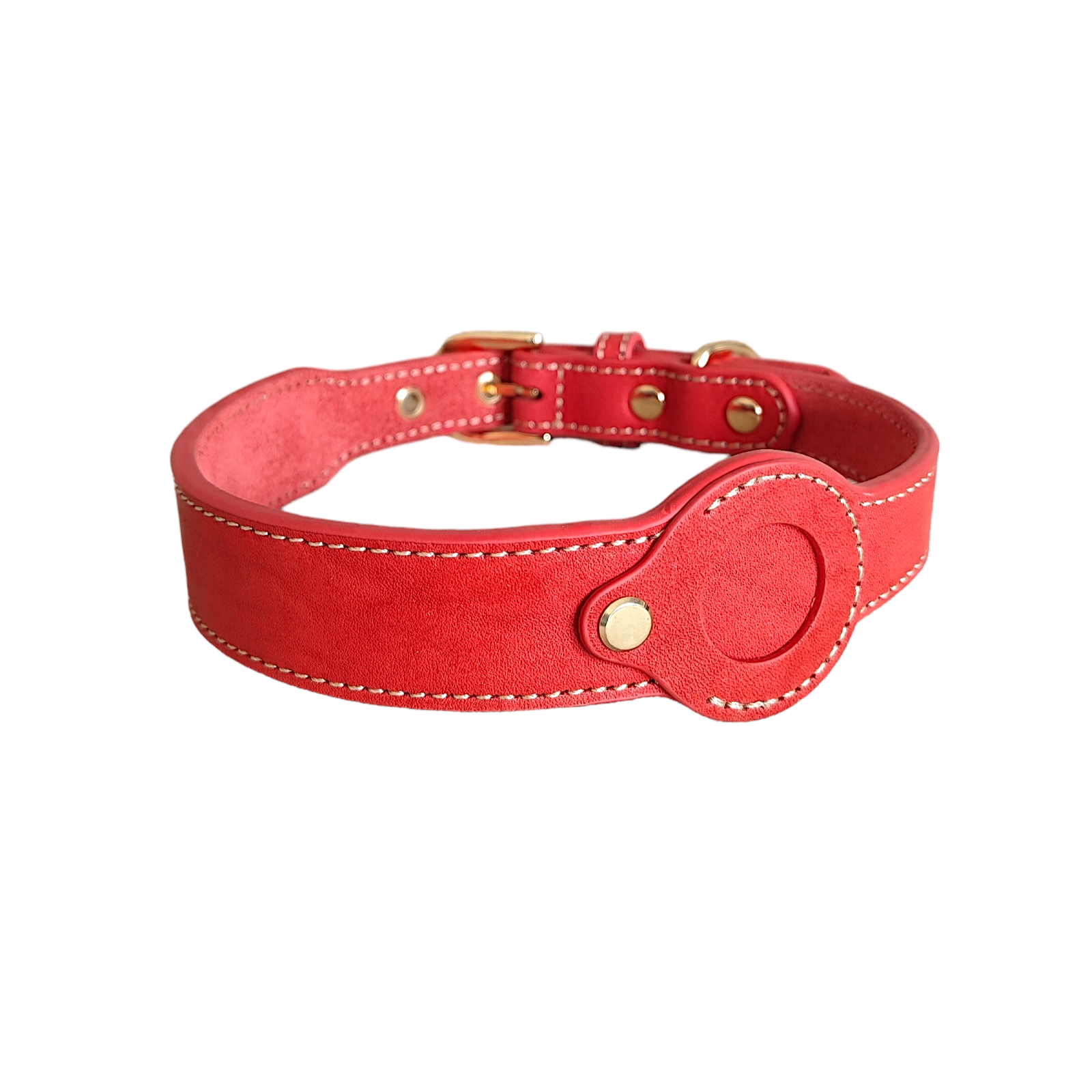 Leather Pet Collar with Apple Airtag Holder_CWMM7674
