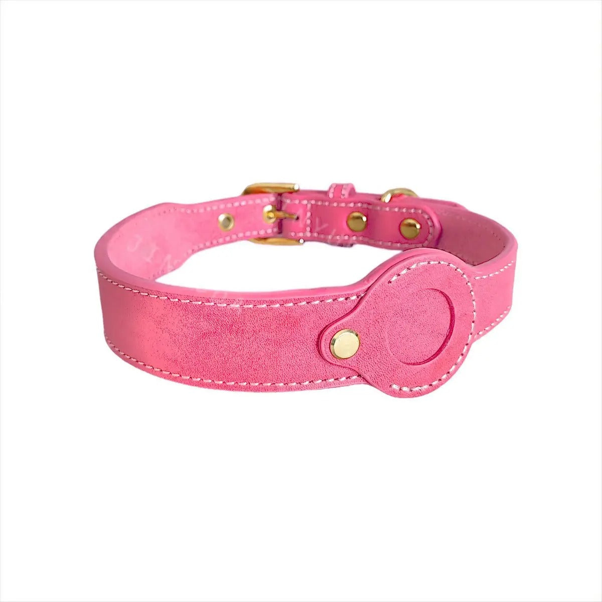 Leather Pet Collar with Apple Airtag Holder_CWMM7674
