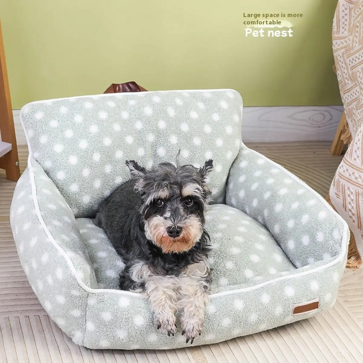 Cozy Polka Dot Fleece Pet Bed with Handle_CWMM5283