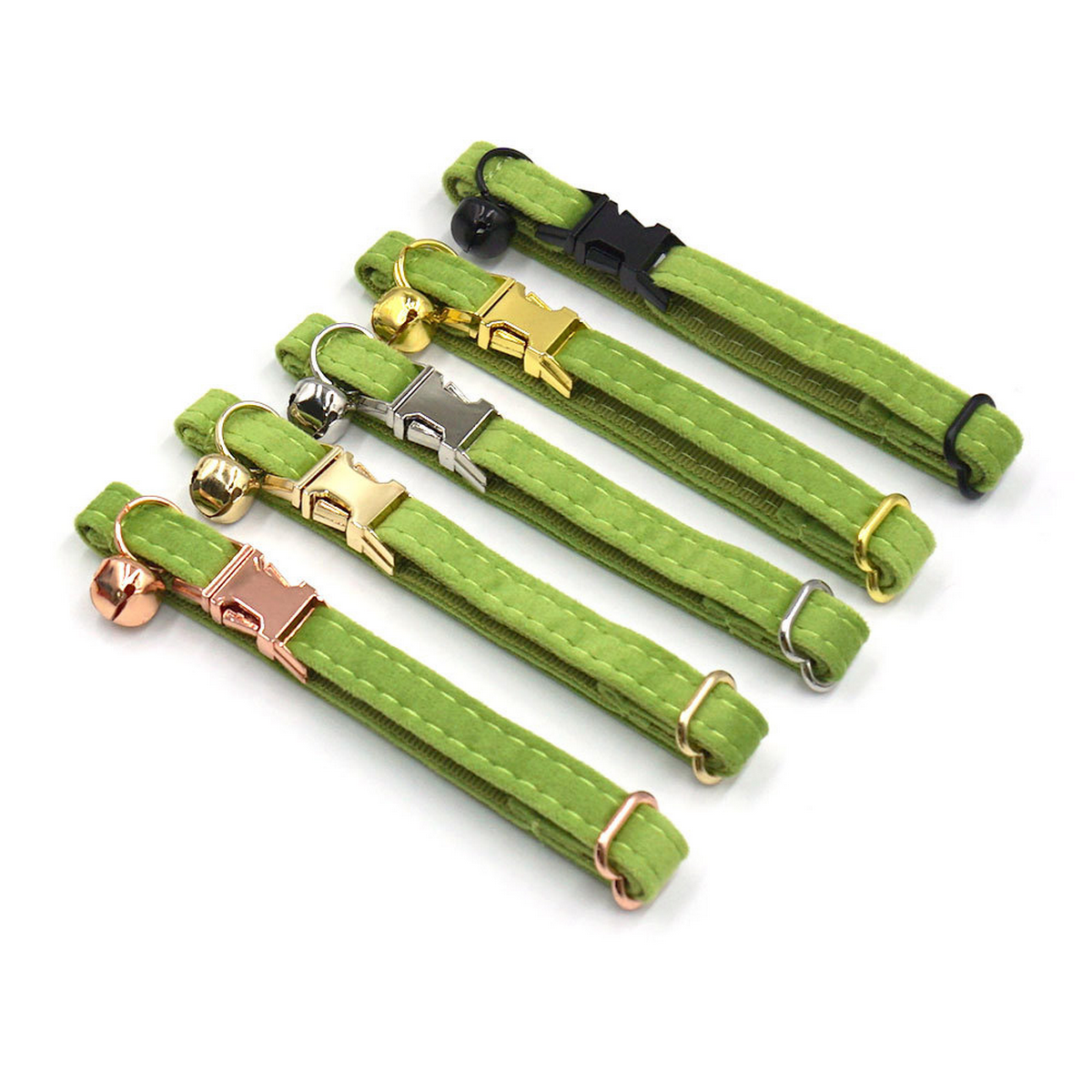 Matcha Green Velvet Cat Collar with Bell & Bow_CWMM7098