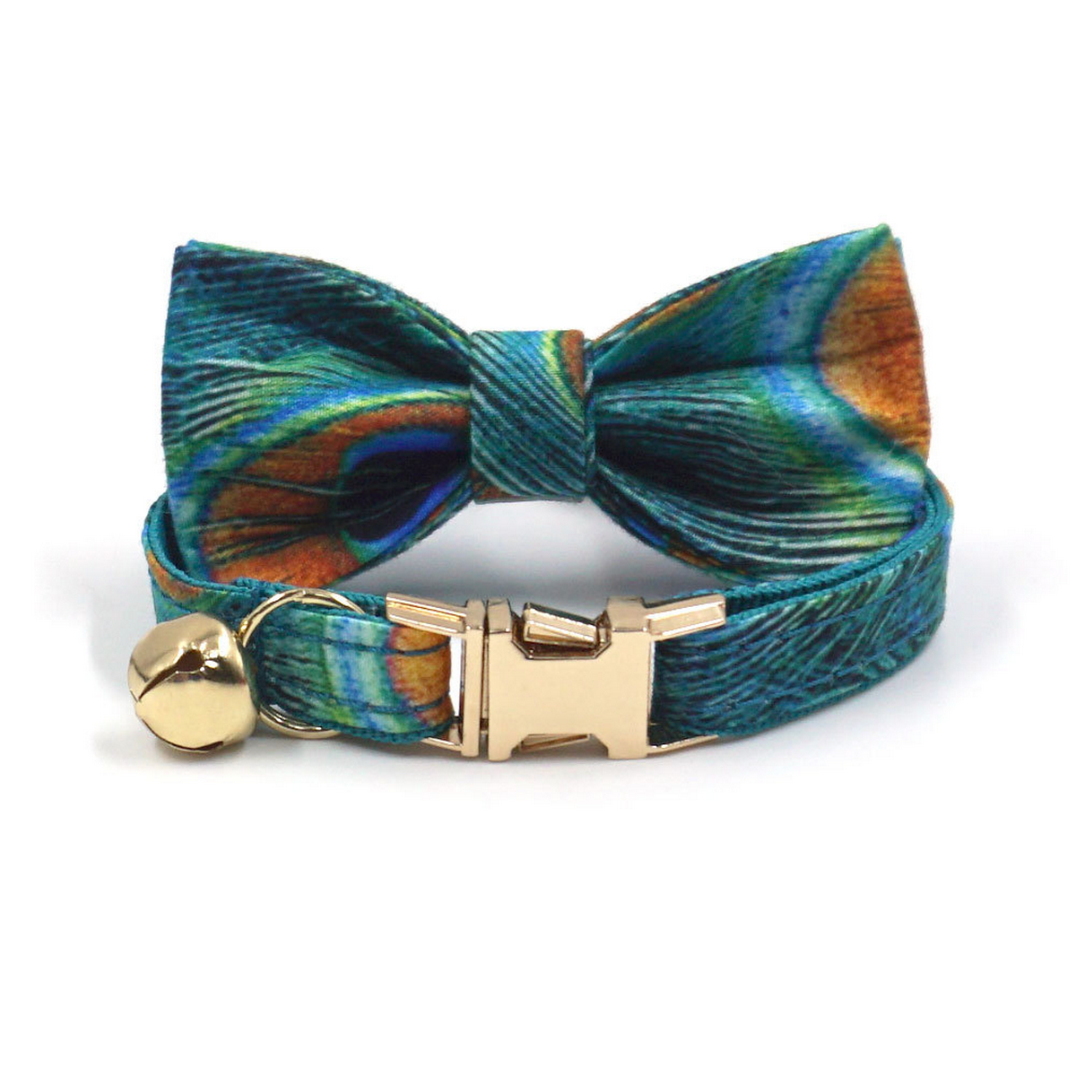 Peacock Feather Cat & Dog Collar with Bell_CWMM7095