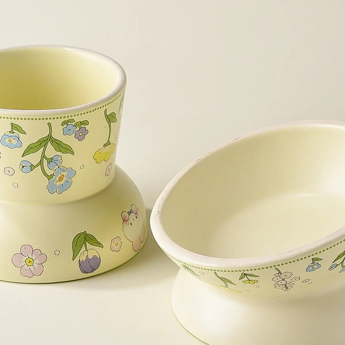 Green Bunny Cat Bowl, Anti-Tip Ceramic Pet Feeder_CWMM5931