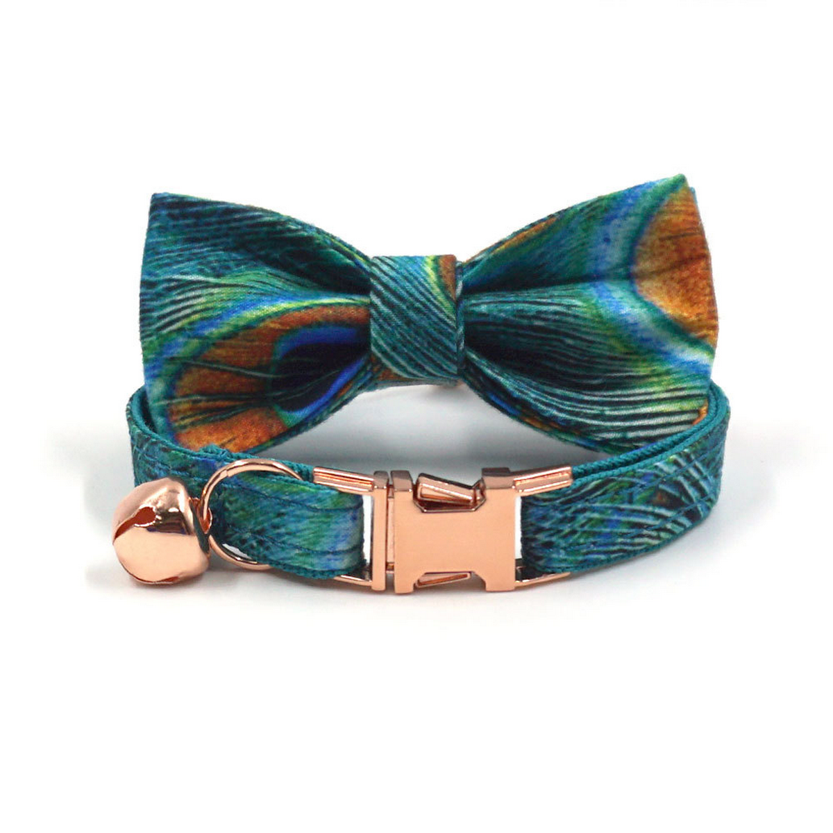 Peacock Feather Cat & Dog Collar with Bell_CWMM7095