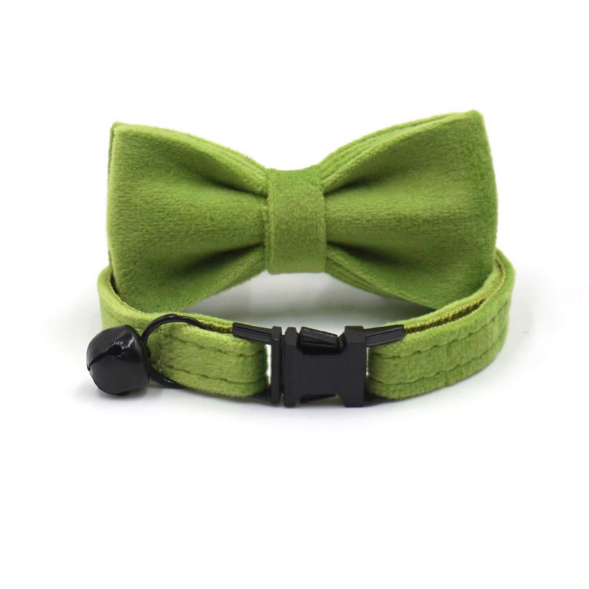 Matcha Green Velvet Cat Collar with Bell & Bow_CWMM7098