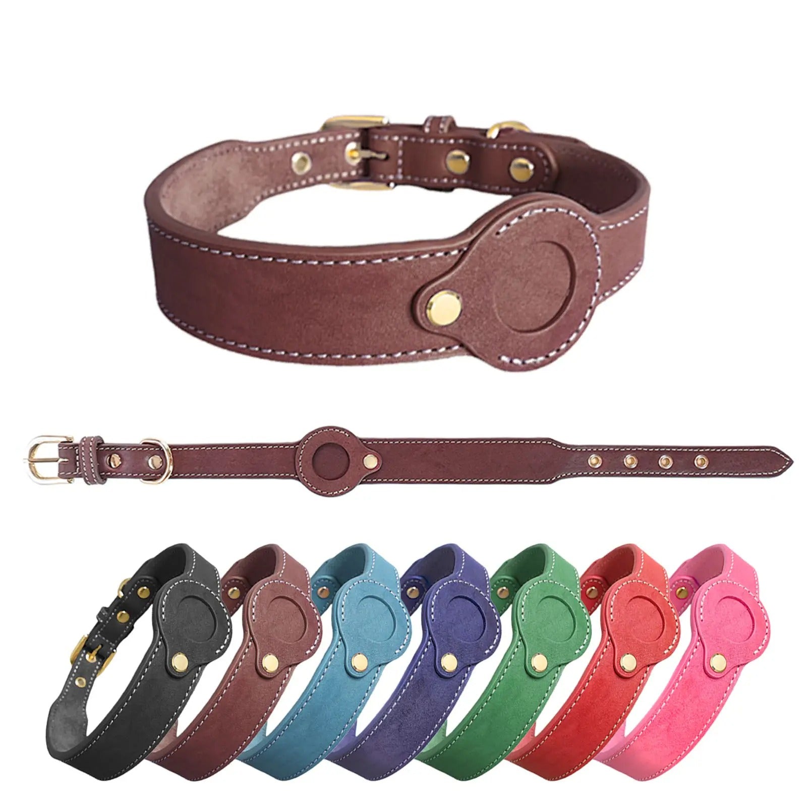Leather Pet Collar with Apple Airtag Holder_CWMM7674