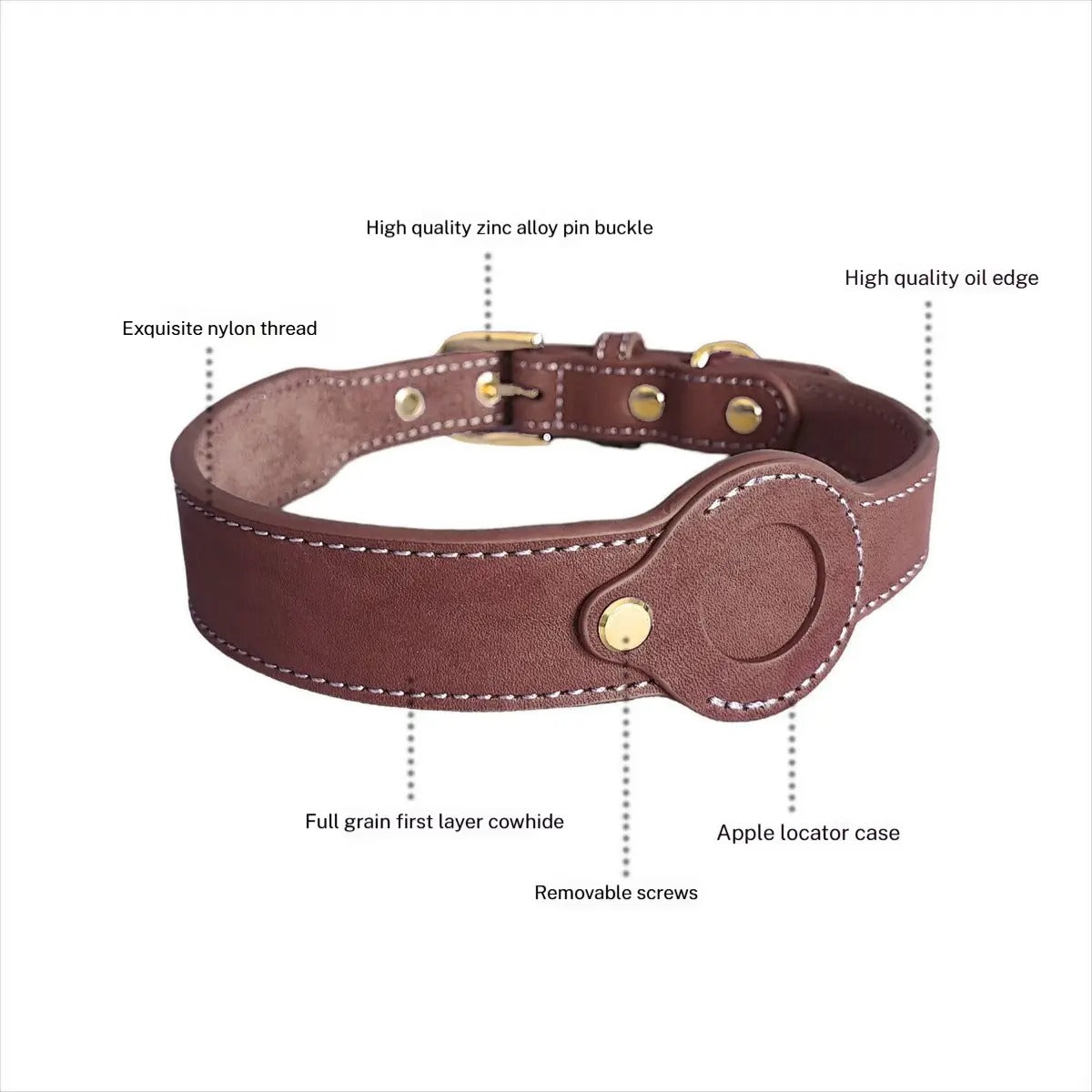 Leather Pet Collar with Apple Airtag Holder_CWMM7674