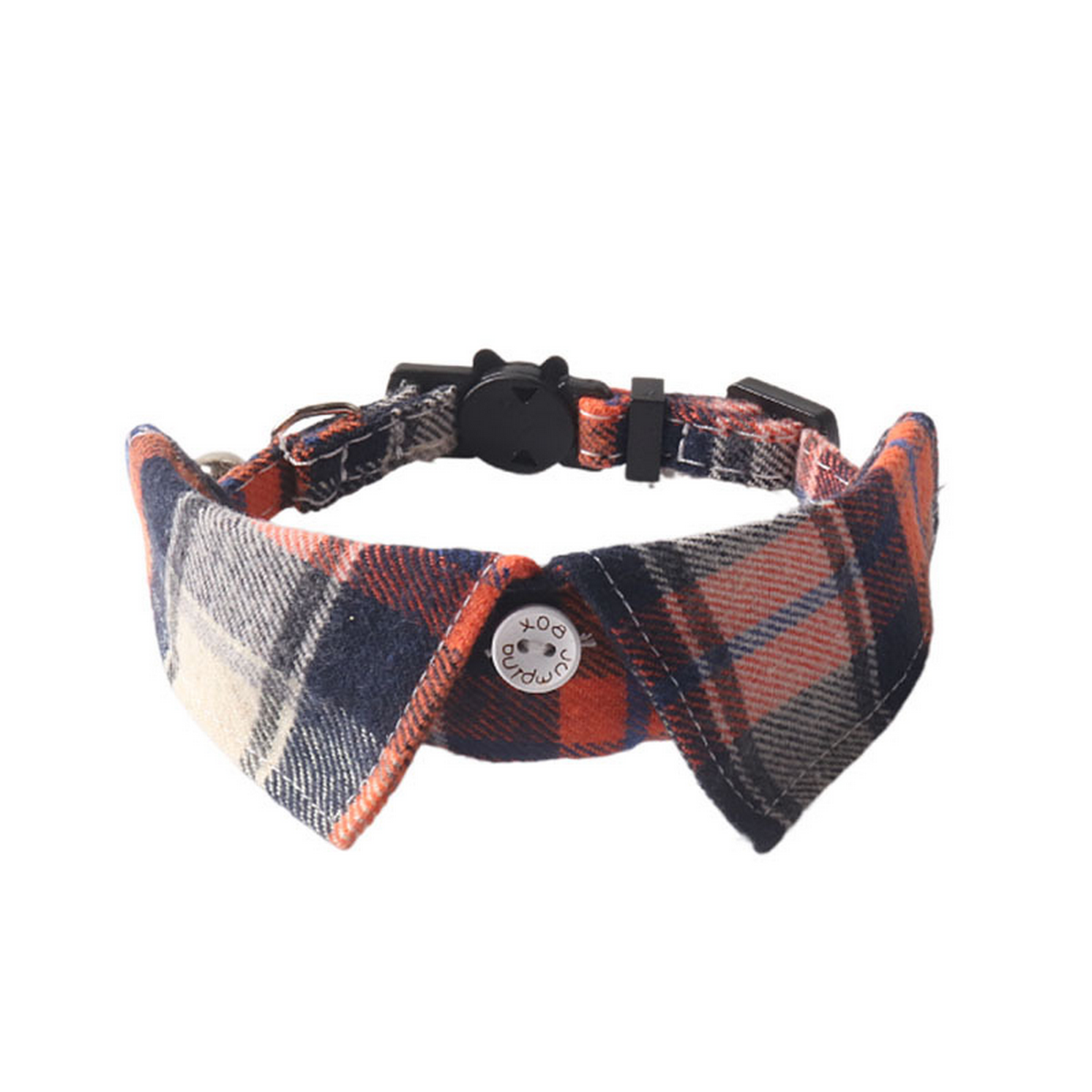 British Plaid Cat Collar – Shirt Style with Button_CWMM7622