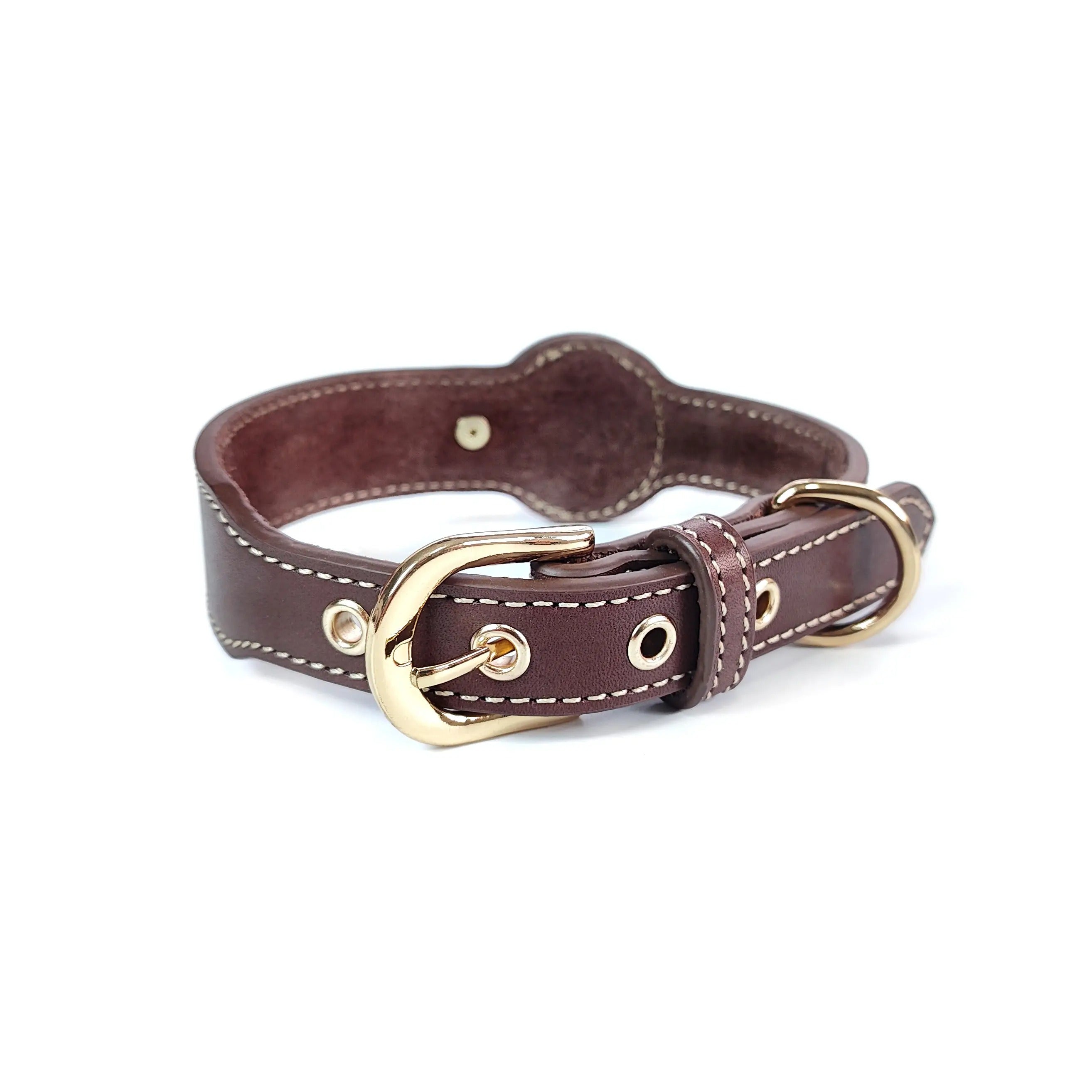 Leather Pet Collar with Apple Airtag Holder_CWMM7674