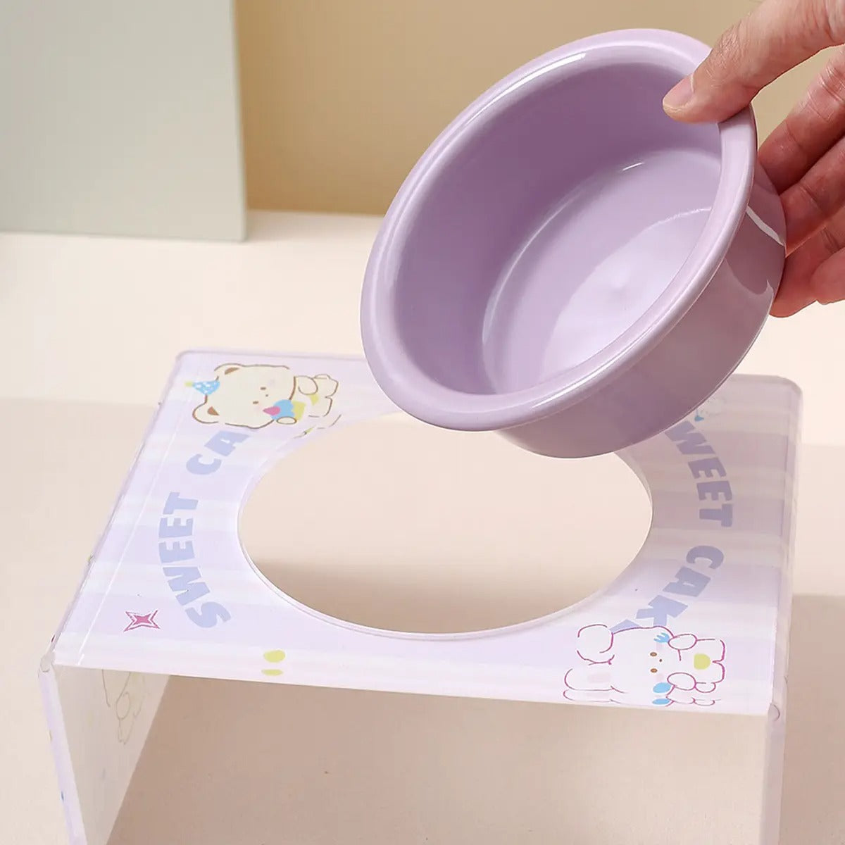 Creamy Style Pet Bowl with Bunny  Acrylic Stand_CWASC2515