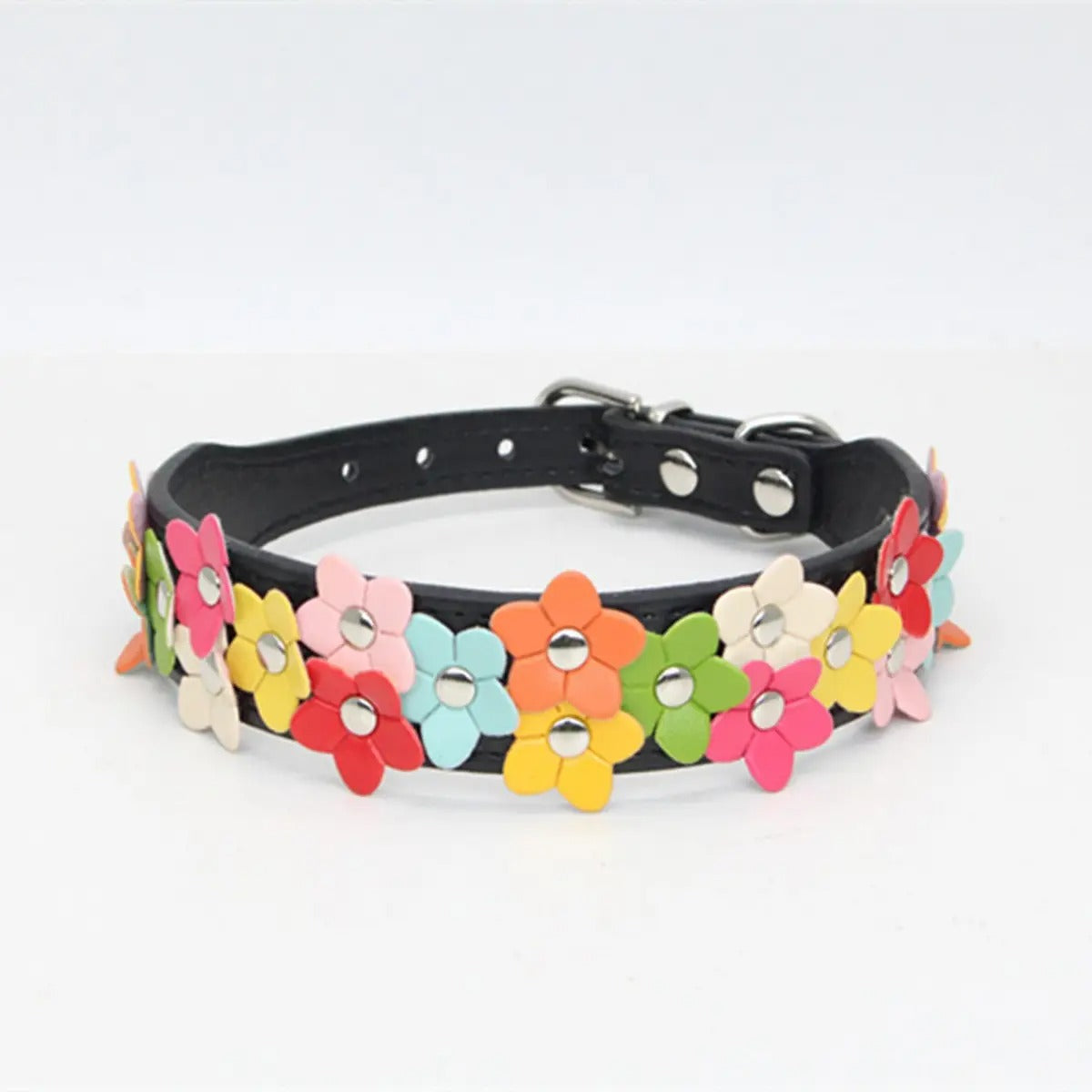 Double Flower Pet Collar with Colorful Leather_CWMM5981