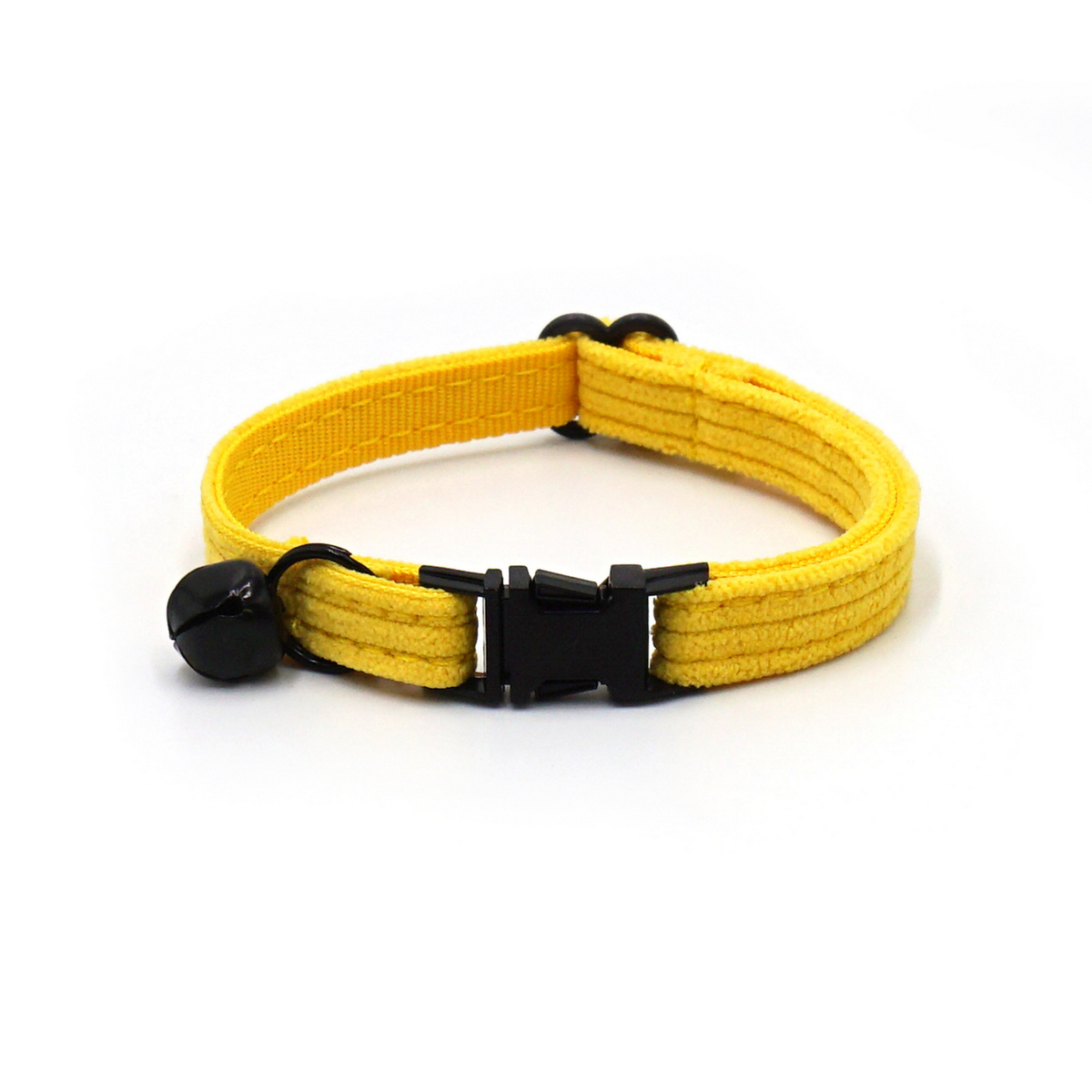 Custom Yellow Velvet Cat Collar with Bell & Name_CWMM7096