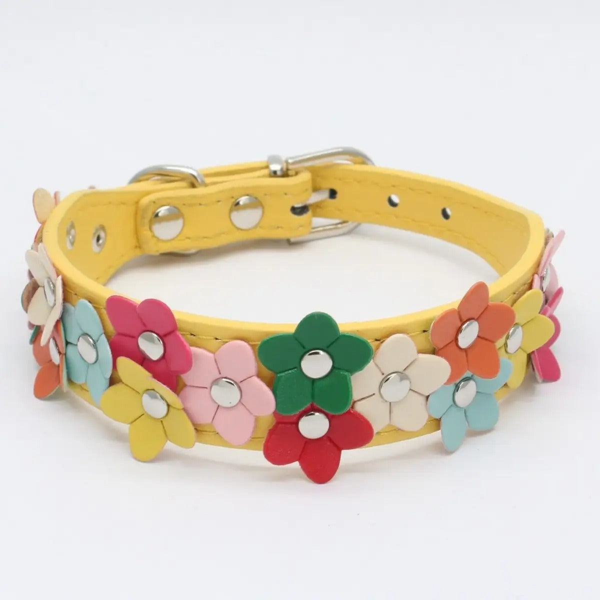 Double Flower Pet Collar with Colorful Leather_CWMM5981