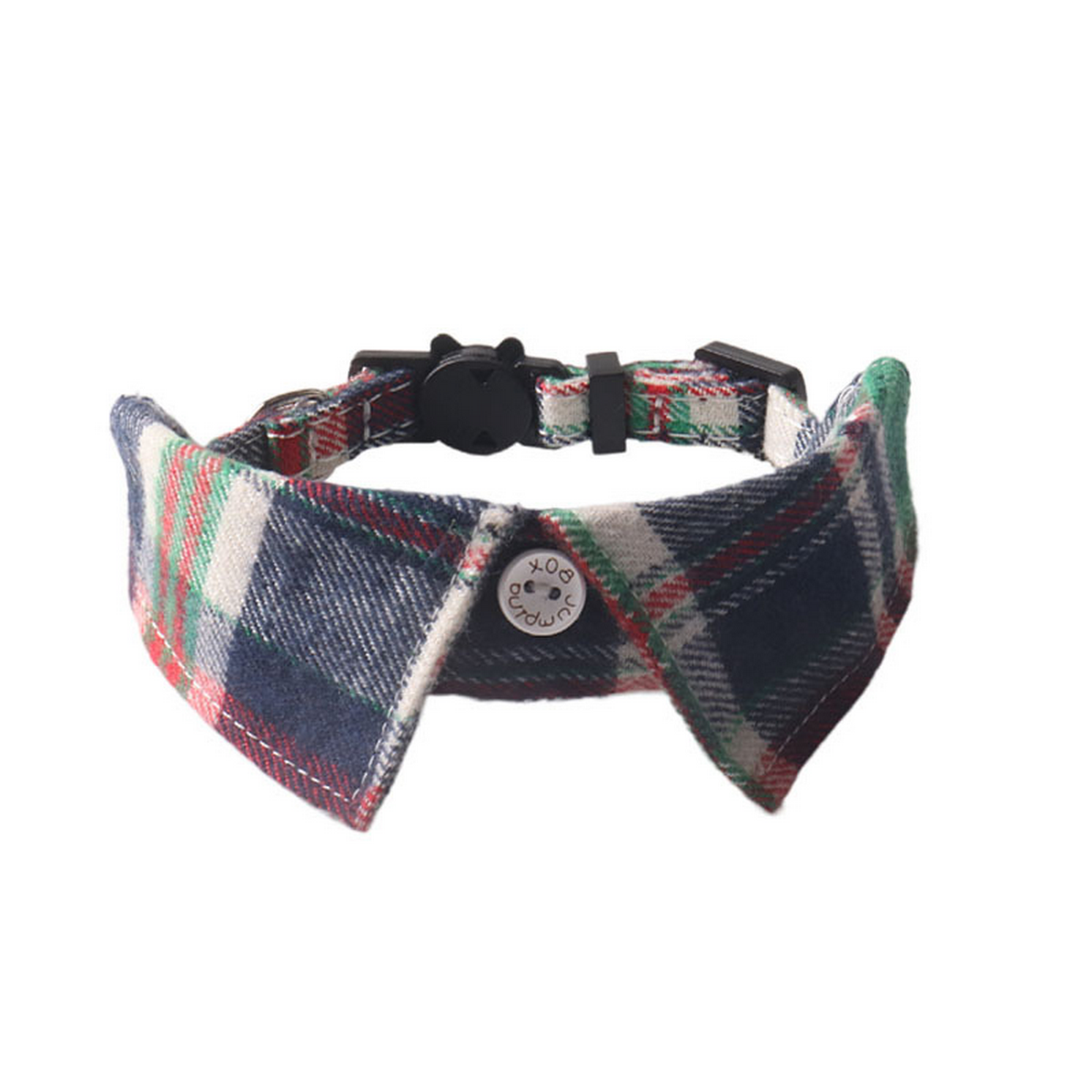 British Plaid Cat Collar – Shirt Style with Button_CWMM7622