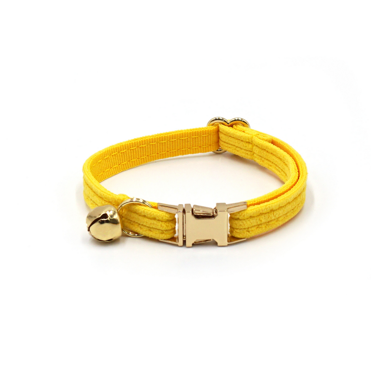 Custom Yellow Velvet Cat Collar with Bell & Name_CWMM7096