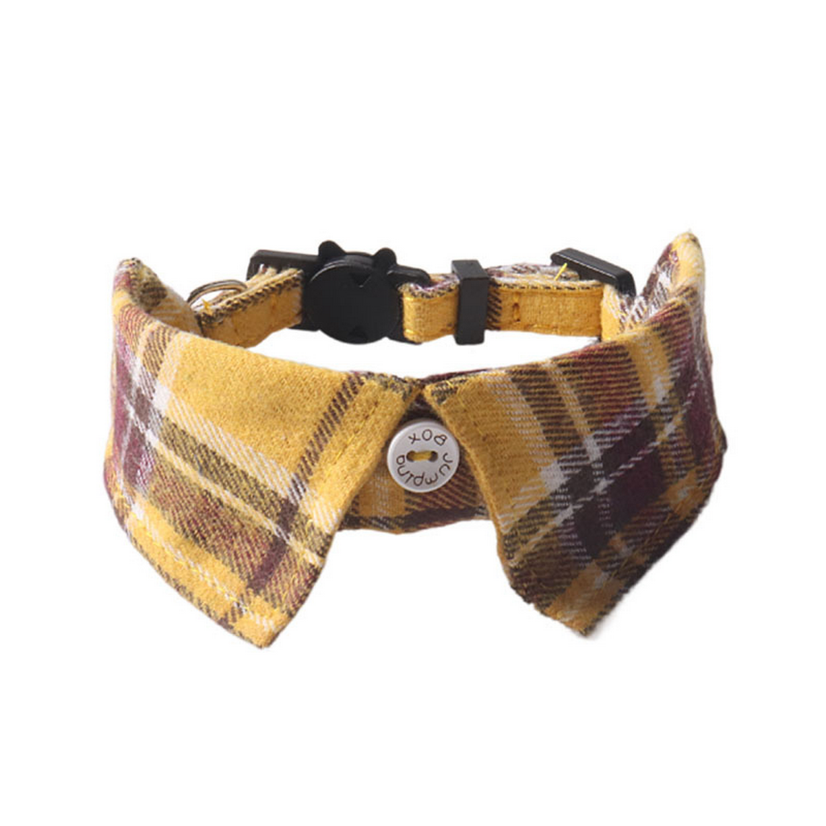 British Plaid Cat Collar – Shirt Style with Button_CWMM7622