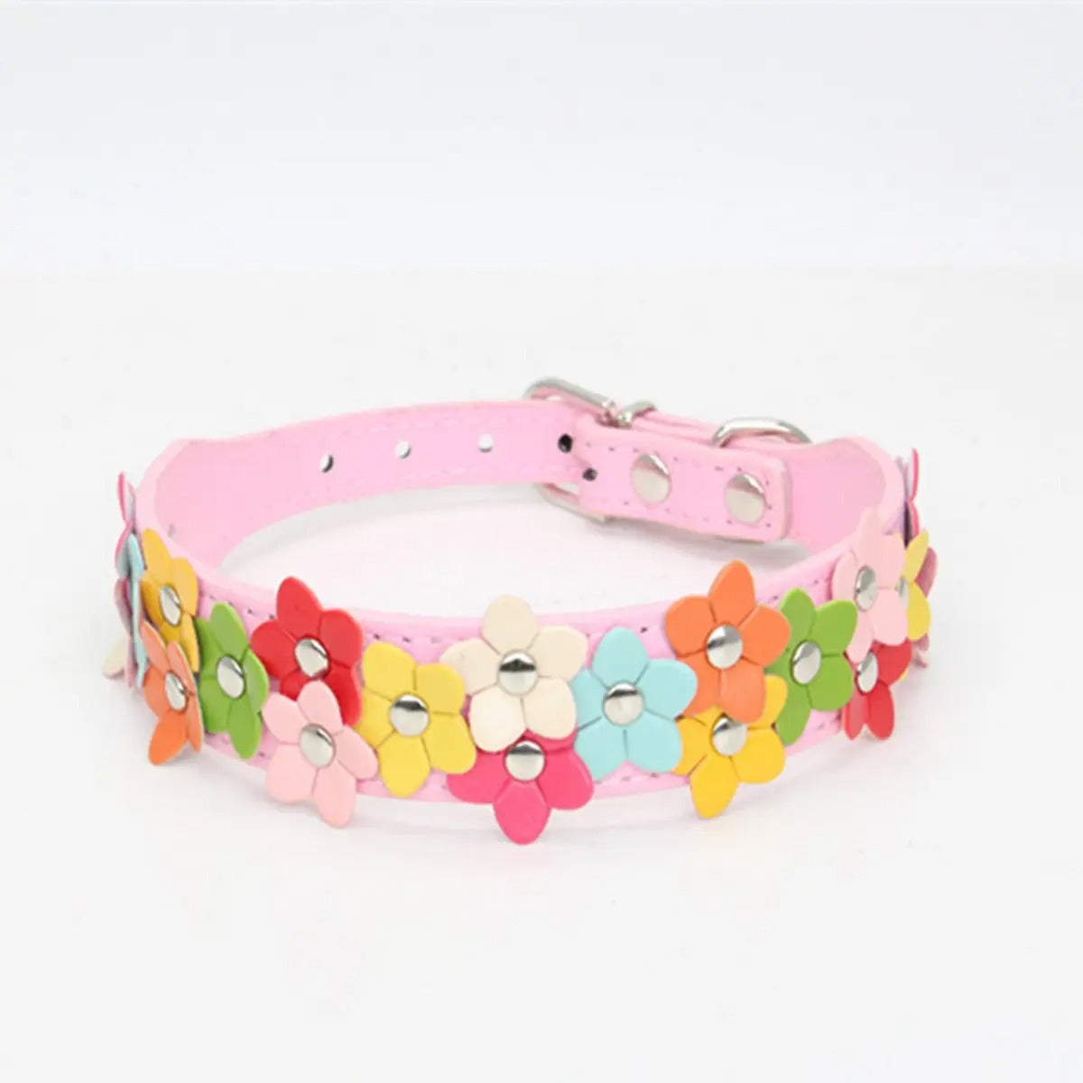 Double Flower Pet Collar with Colorful Leather_CWMM5981