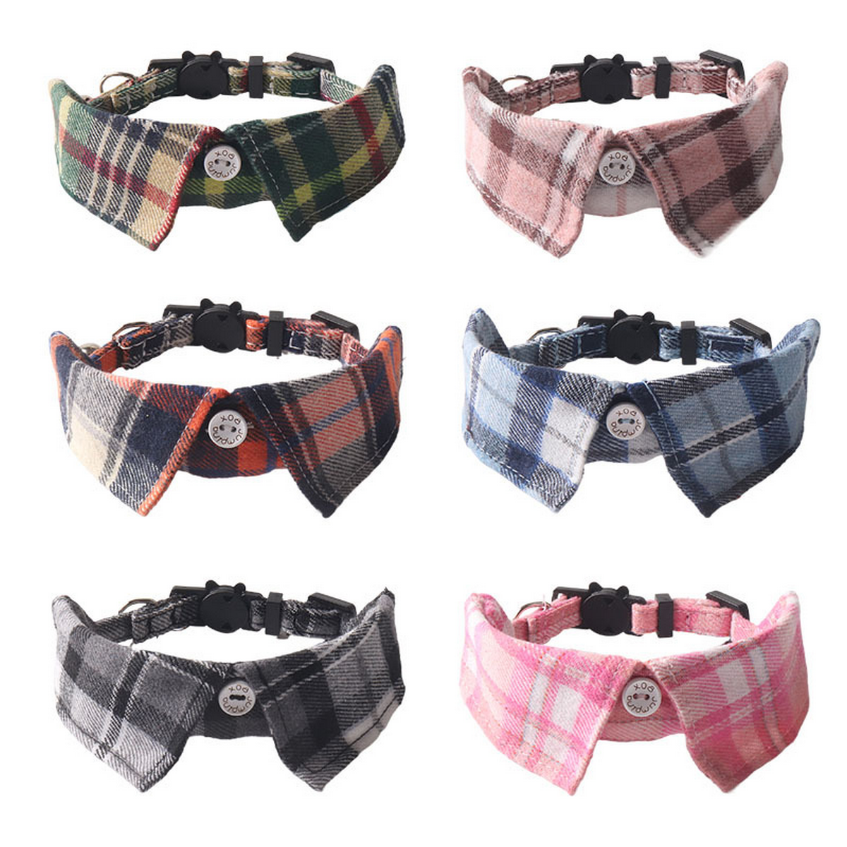 British Plaid Cat Collar – Shirt Style with Button_CWMM7622