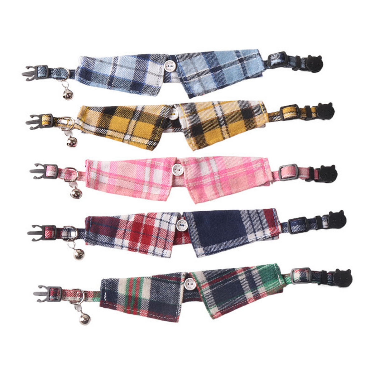 British Plaid Cat Collar – Shirt Style with Button_CWMM7622