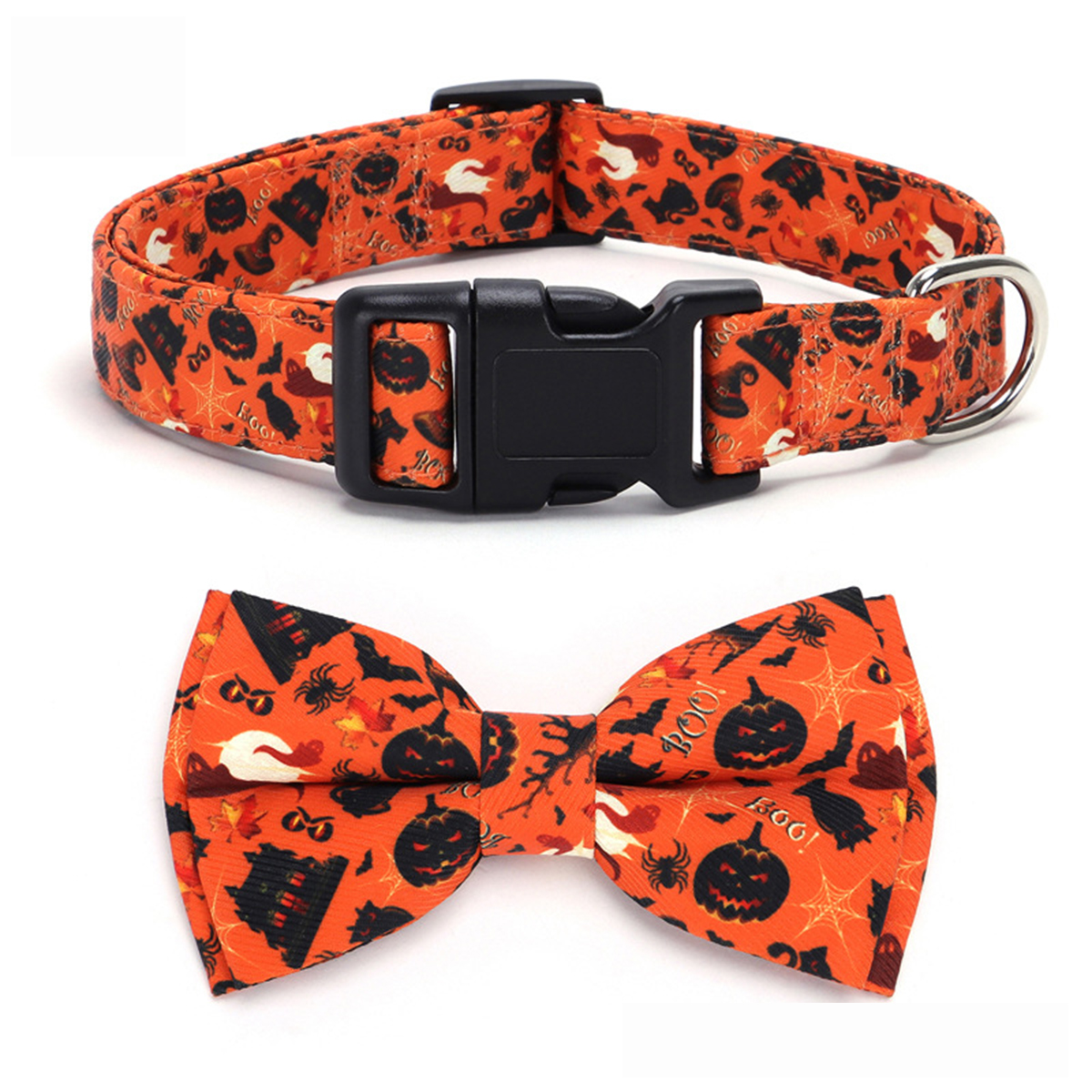 Halloween Themed Pet Collar with Pumpkin & Ghost_CWMM7580