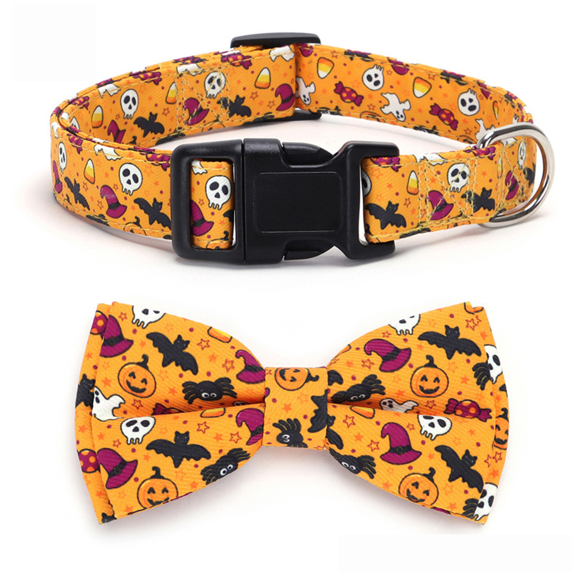 Halloween Themed Pet Collar with Pumpkin & Ghost_CWMM7580