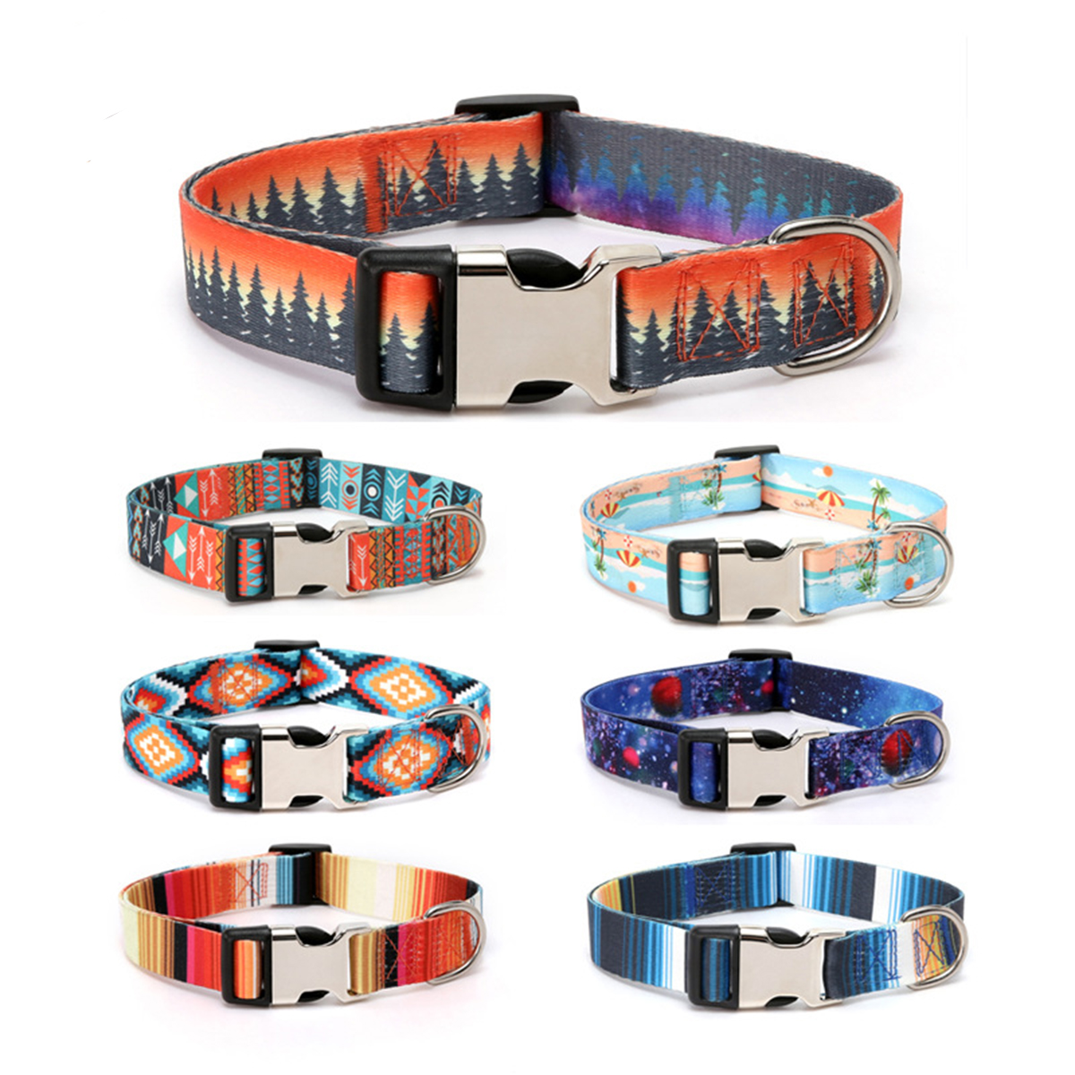 Boho Forest Print Pet Collar with Custom ID_CWMM7576