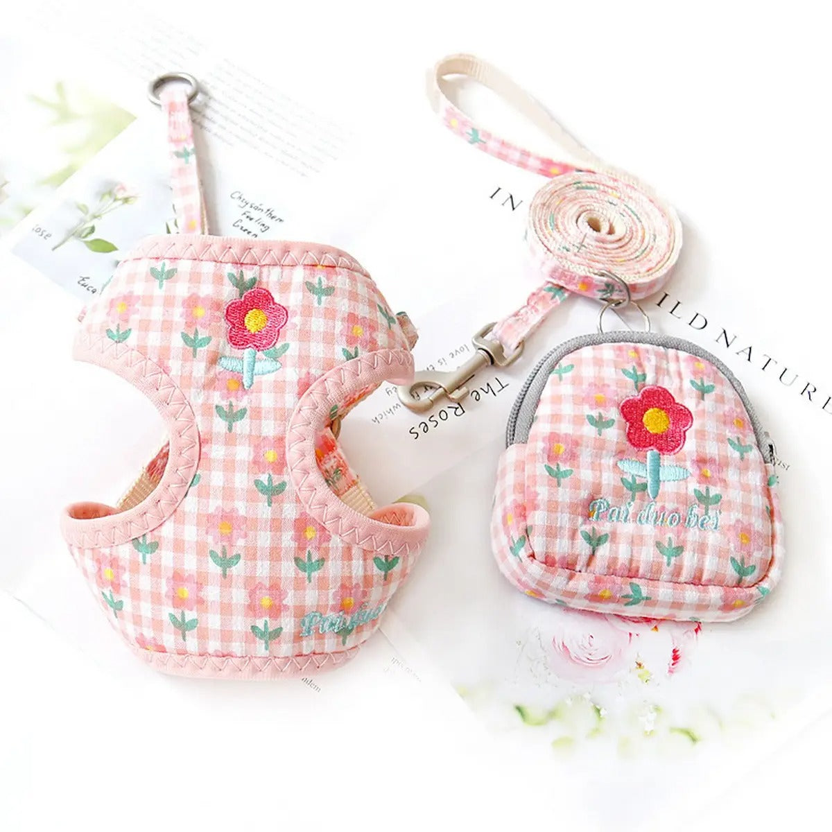 Fruit Embroidery Nylon Webbing Pet Leash Harness_CWMM5961