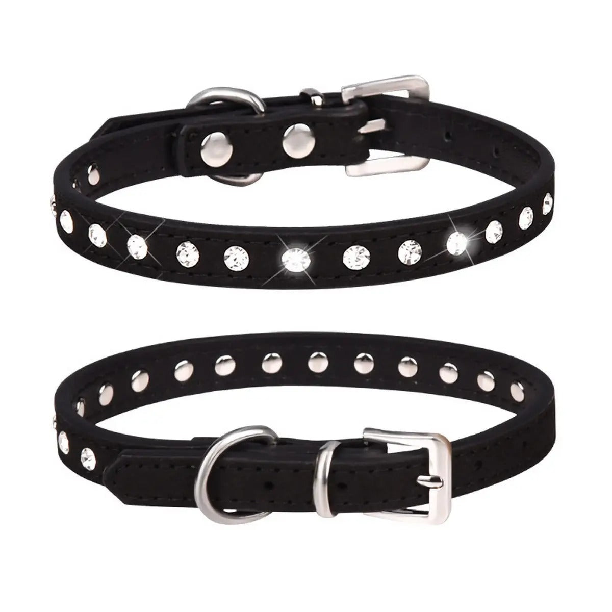 Adjustable Rhinestone Leather Pet Collar_CWMM5980