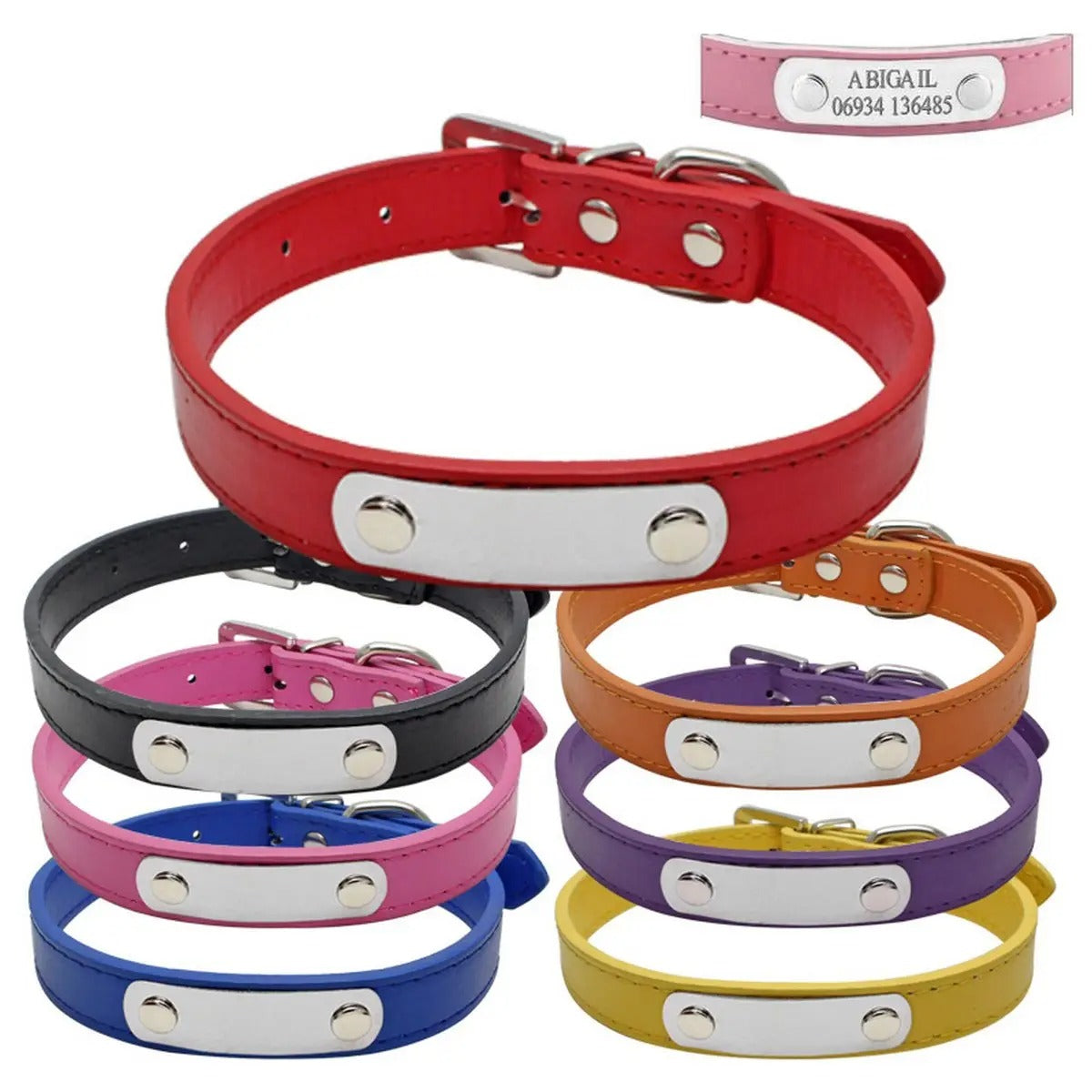 Laser Engraved PU Pet Collar for Dogs Cats_CWMM5983