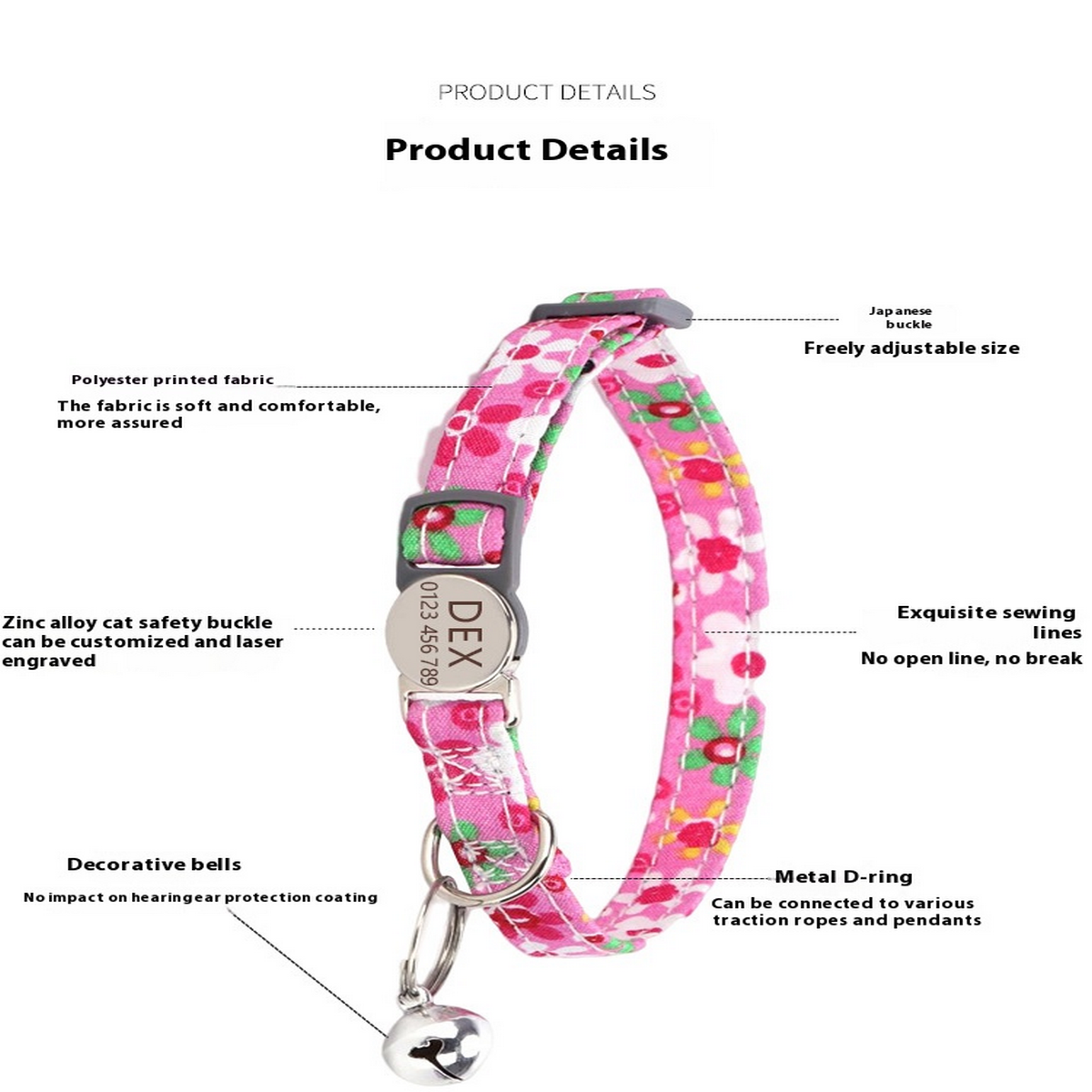 Boho Chic Floral Cat Collar with Custom Engraving_CWMM7577