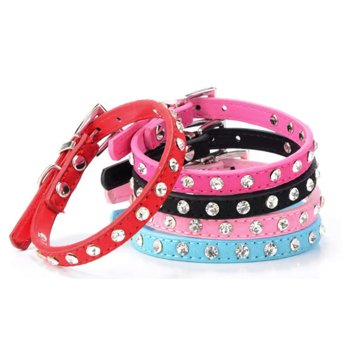 Adjustable Rhinestone Leather Pet Collar_CWMM5980