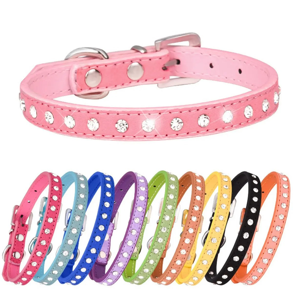 Adjustable Rhinestone Leather Pet Collar_CWMM5980