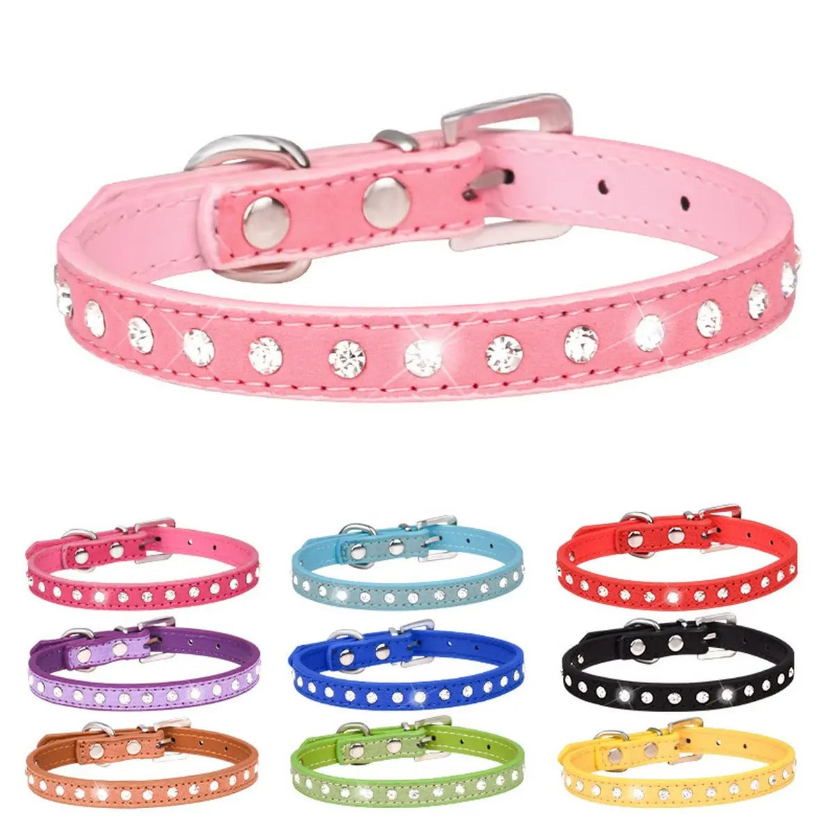 Adjustable Rhinestone Leather Pet Collar_CWMM5980