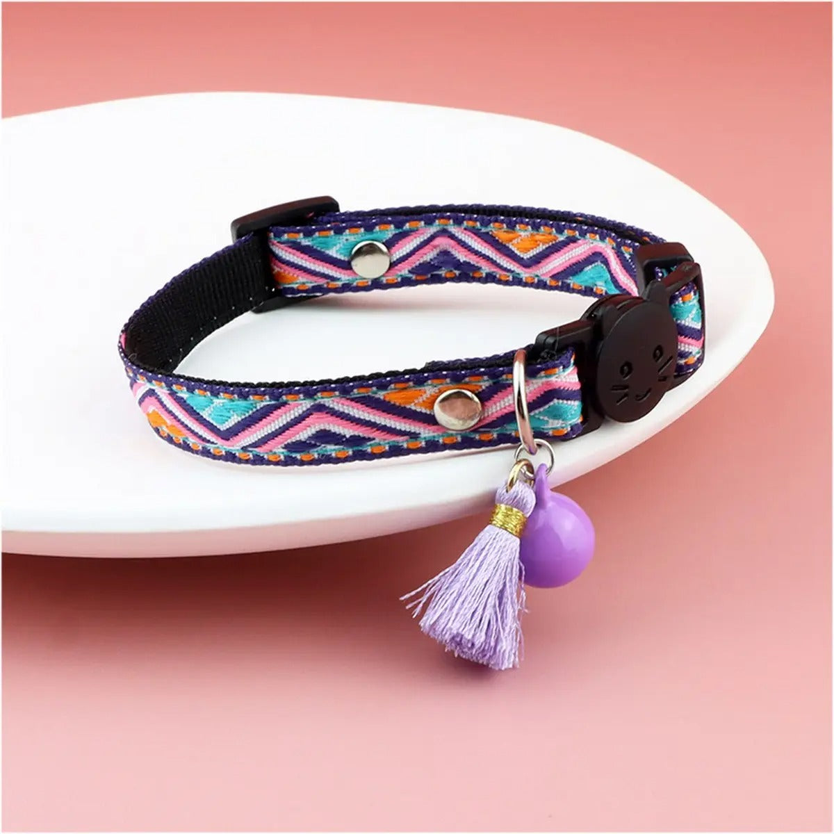Colorful woven cat&dog collar (with bell tassel)_CWMM5968
