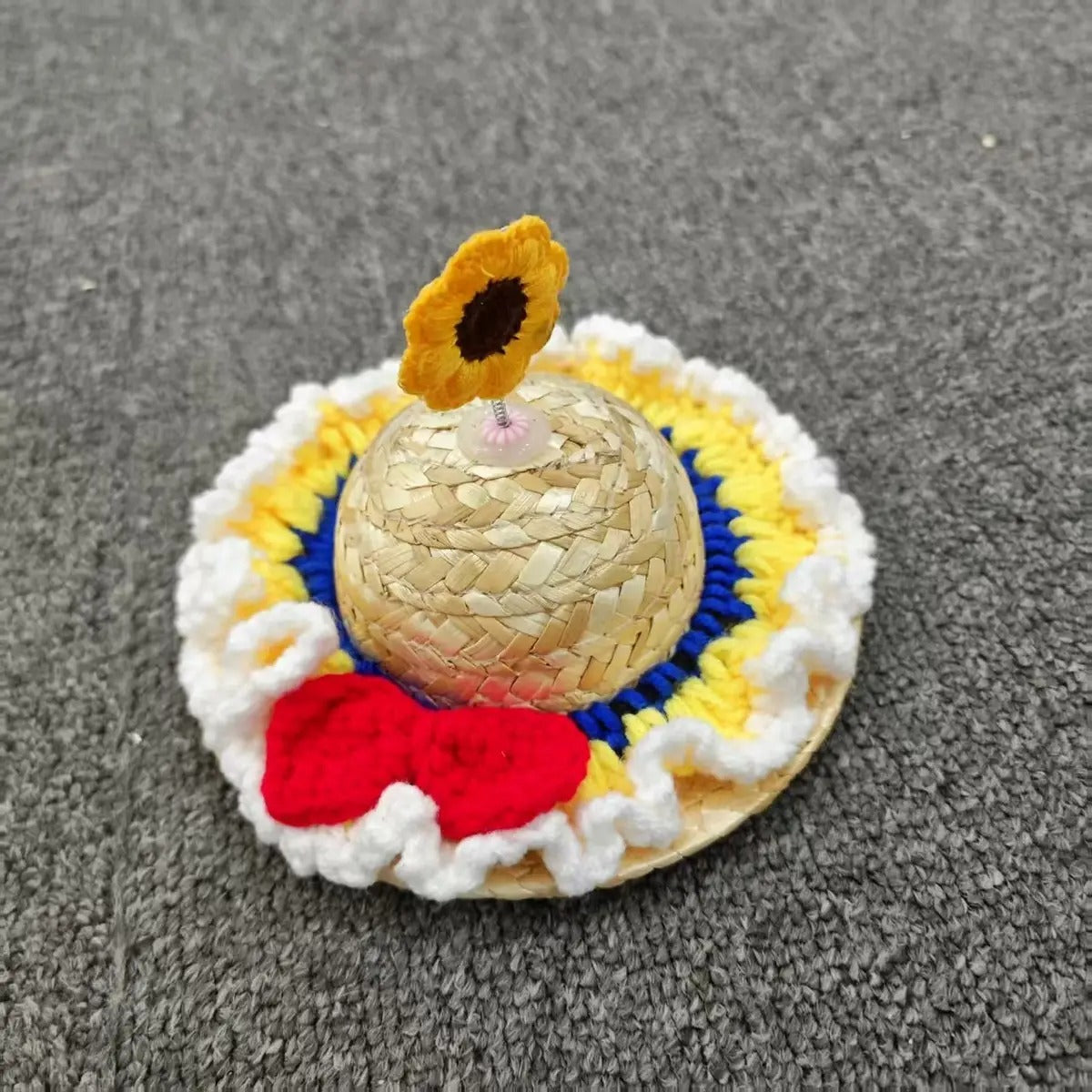 Handmade Straw Hat with Bamboo Prop for Dogs Cats_CWAH3715