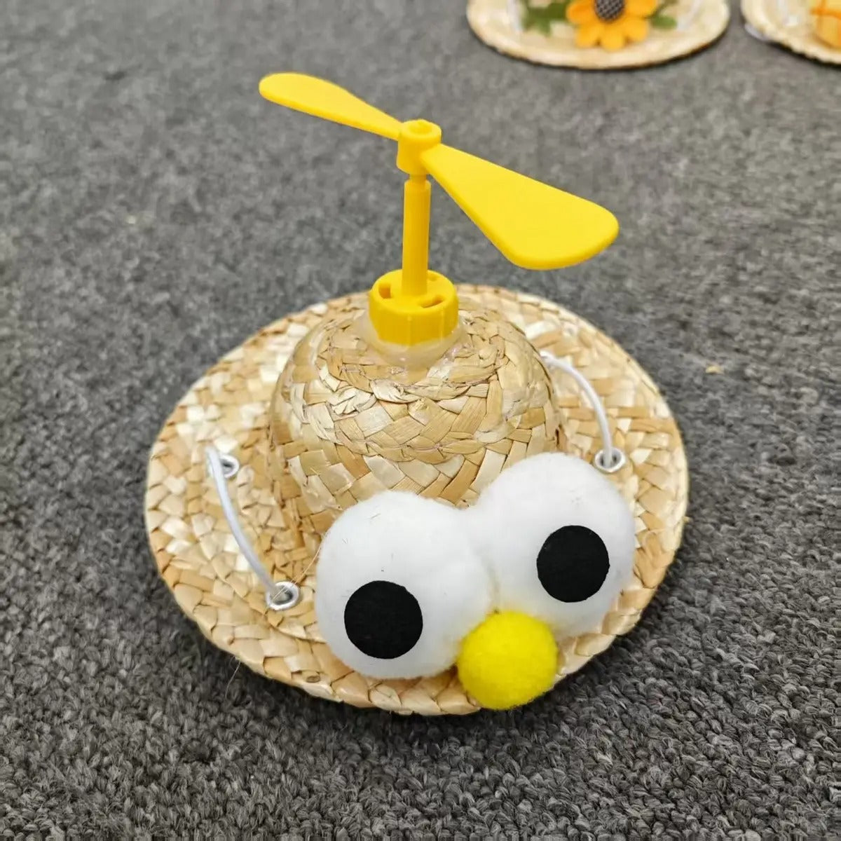 Handmade Straw Hat with Bamboo Prop for Dogs Cats_CWAH3715