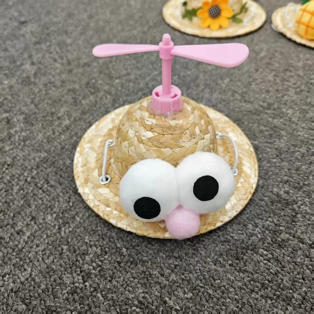 Handmade Straw Hat with Bamboo Prop for Dogs Cats_CWAH3715