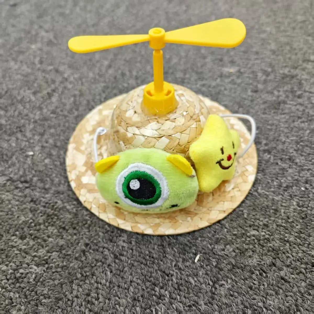 Handmade Straw Hat with Bamboo Prop for Dogs Cats_CWAH3715