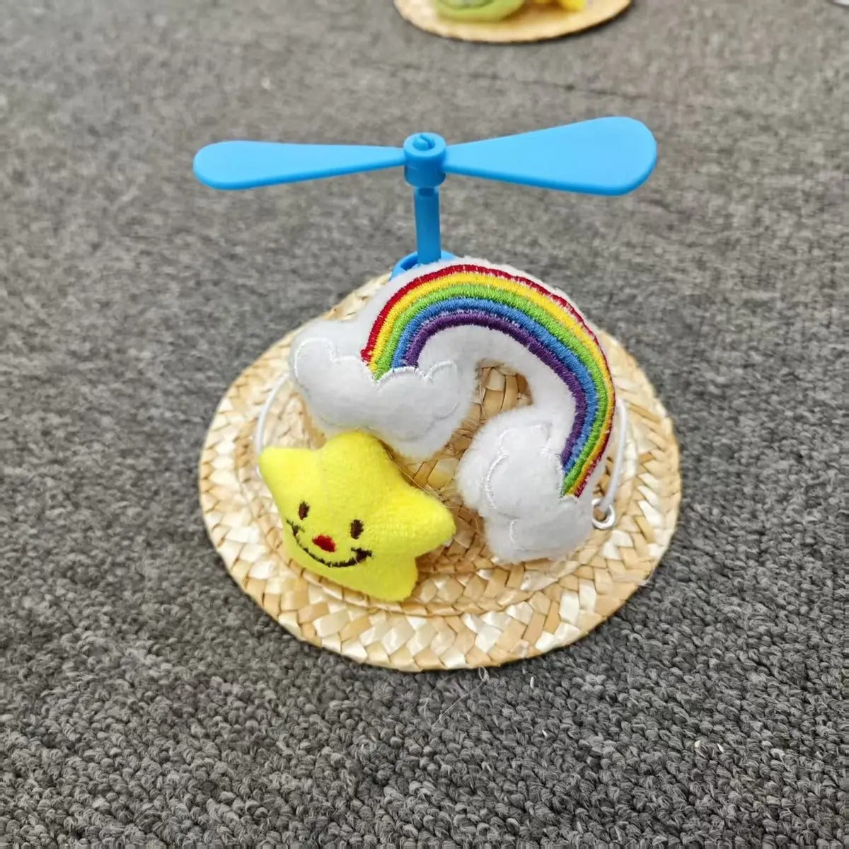 Handmade Straw Hat with Bamboo Prop for Dogs Cats_CWAH3715