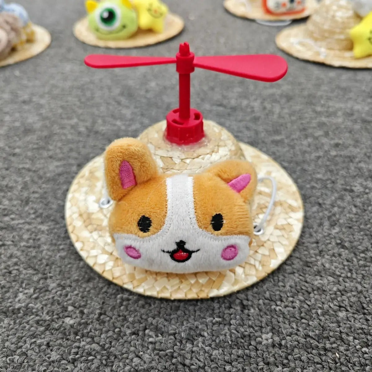 Handmade Straw Hat with Bamboo Prop for Dogs Cats_CWAH3715