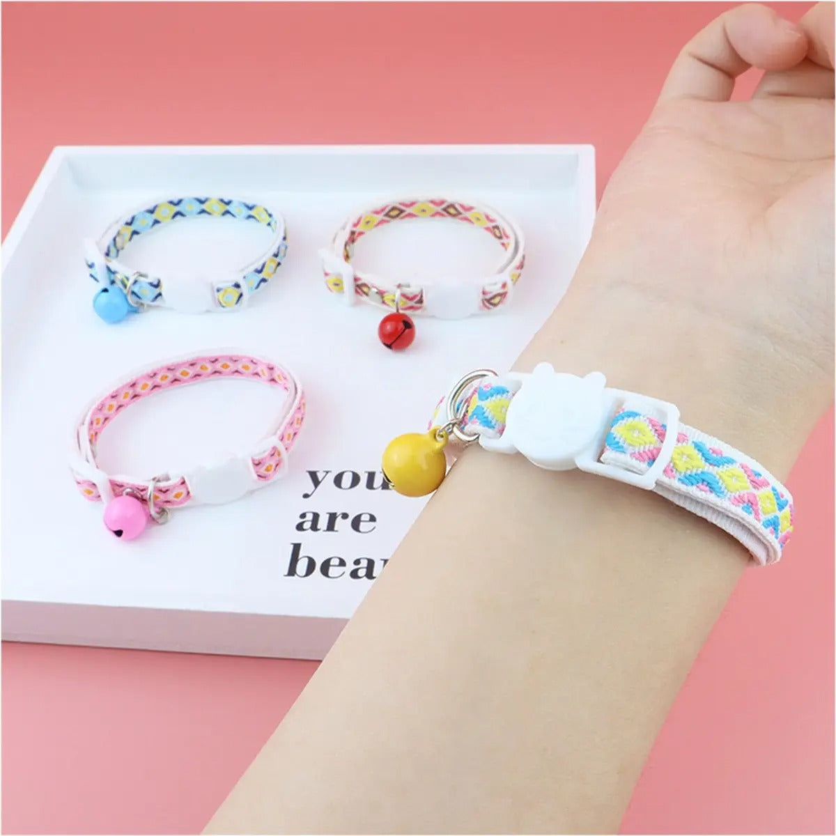 Colorful woven cat&dog collar (with bell tassel)_CWMM5968